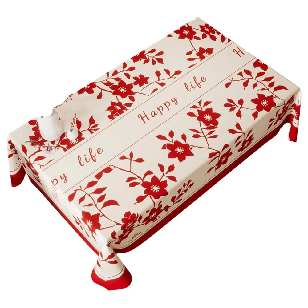 nappe décoration festive motif floral personnage animal opaque polyester coton rouge blanc