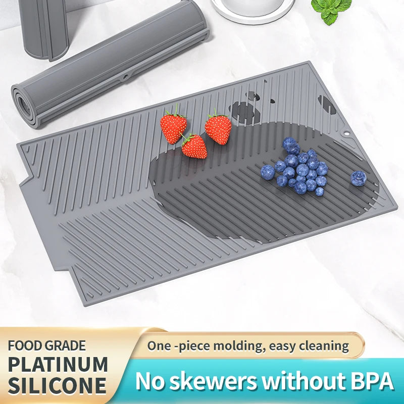 tapis cuisine silicone gris rayures moderne résistant chaleur égouttage séchage durable environnement
