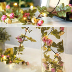 guirlande lumineuse solaire fleurs roses vertes feuilles modernes extérieures adhésives led autonomes