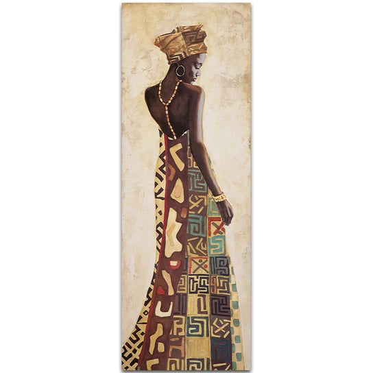toile d'art contemporain ethnique motifs géométriques orangé noir salon decoration vertical canvas