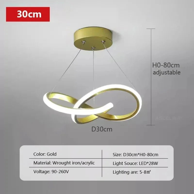 lampe suspendue moderne anneau entrelacés or noir blanc 24cm 30cm