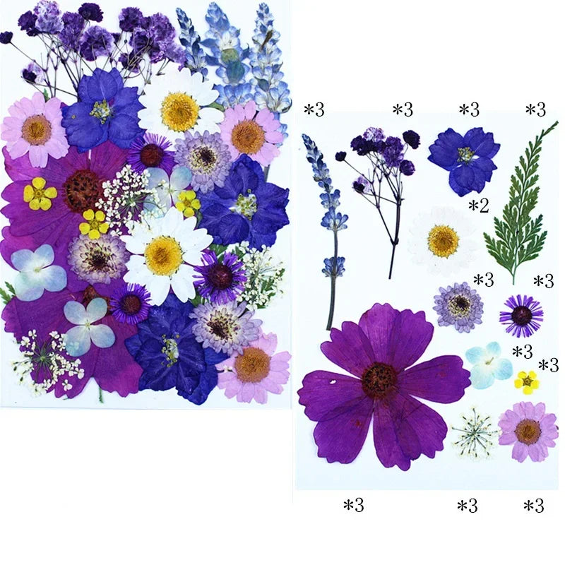 fleurs séchées composition artisanale violet bleu rose blanc vert décoration uv epoxy fills bijoux