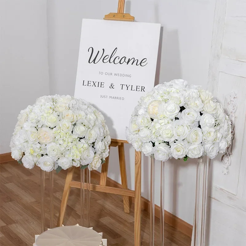 décoration mariage rose blanche soie diamètre 50cm intérieur présentoirs transparents