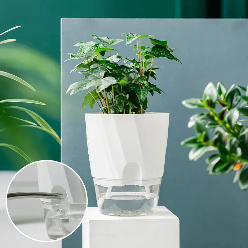 Pot plante moderne plastique double couche auto arrosant 15cm plante verte