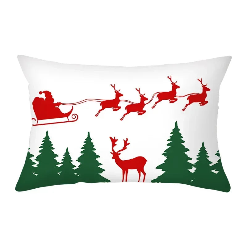 coussin Noël rouge motif rennes flocons neige décoration canapé salon fête hiver 30x50cm