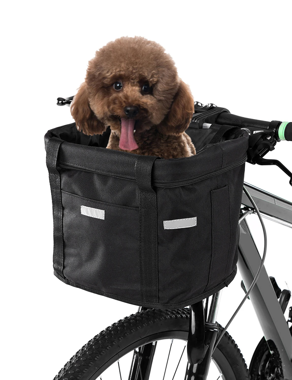 panier vélo pliable noir animal tissu texturé utilitaire guidon chien décontracté monté cadre