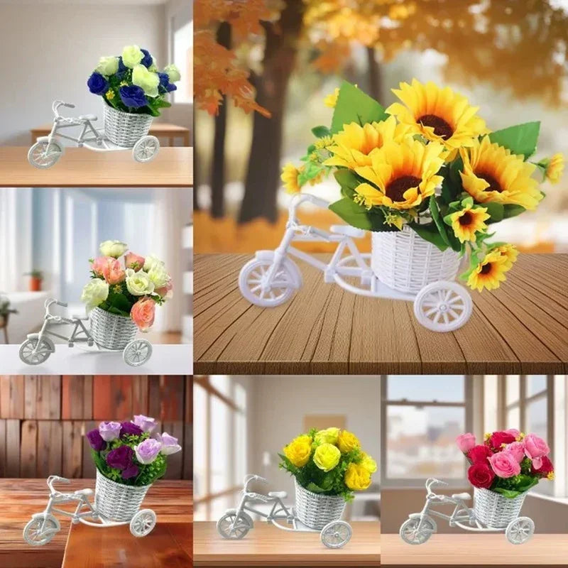 vase vélo blanc effet rotin fleurs artificielles décoration vintage maison jardin mariage romantique