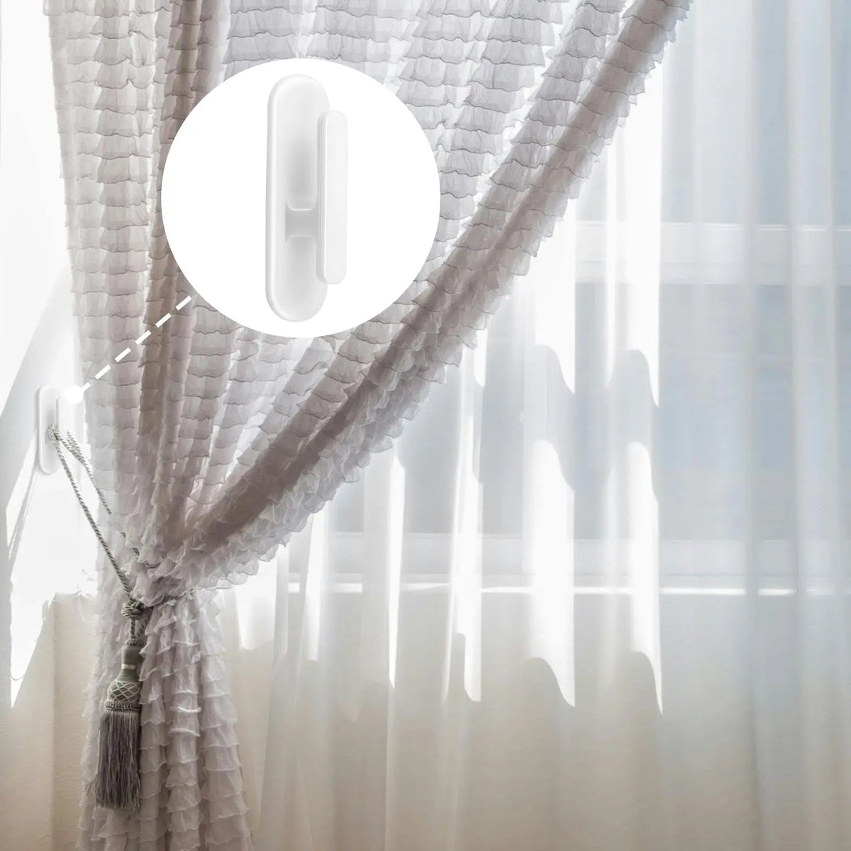 porte cordon adhésif blanc moderne minimaliste ensembles pièces sécurisation rideaux enfants
