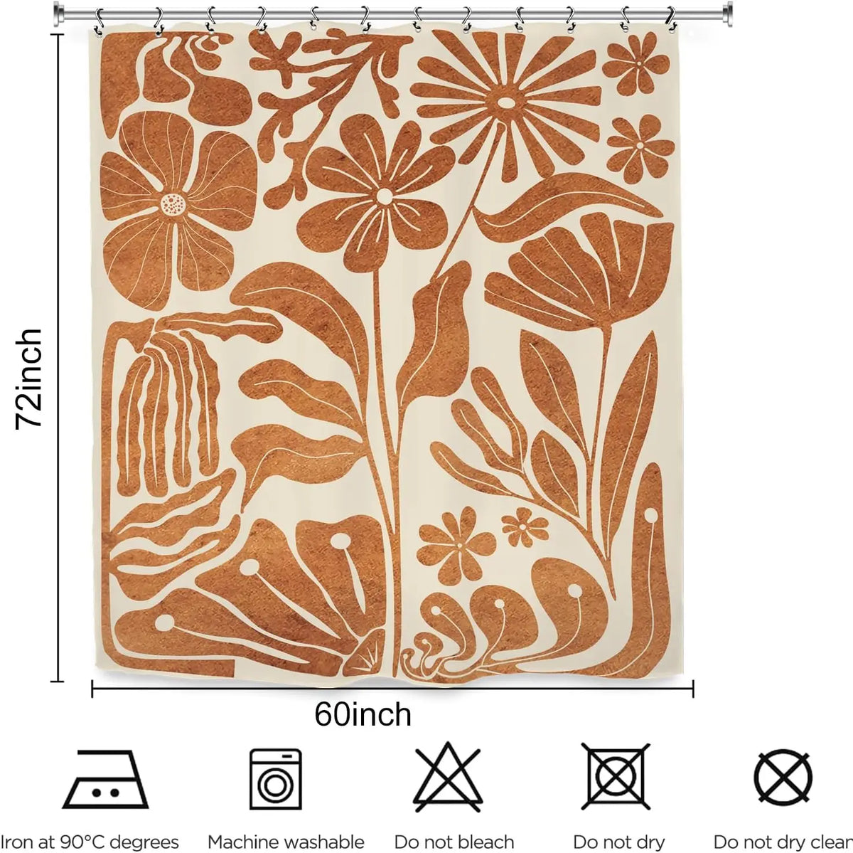 rideau douche moderne fleurs stylisées beige marron opaque polyester 180x200cm decoration bain