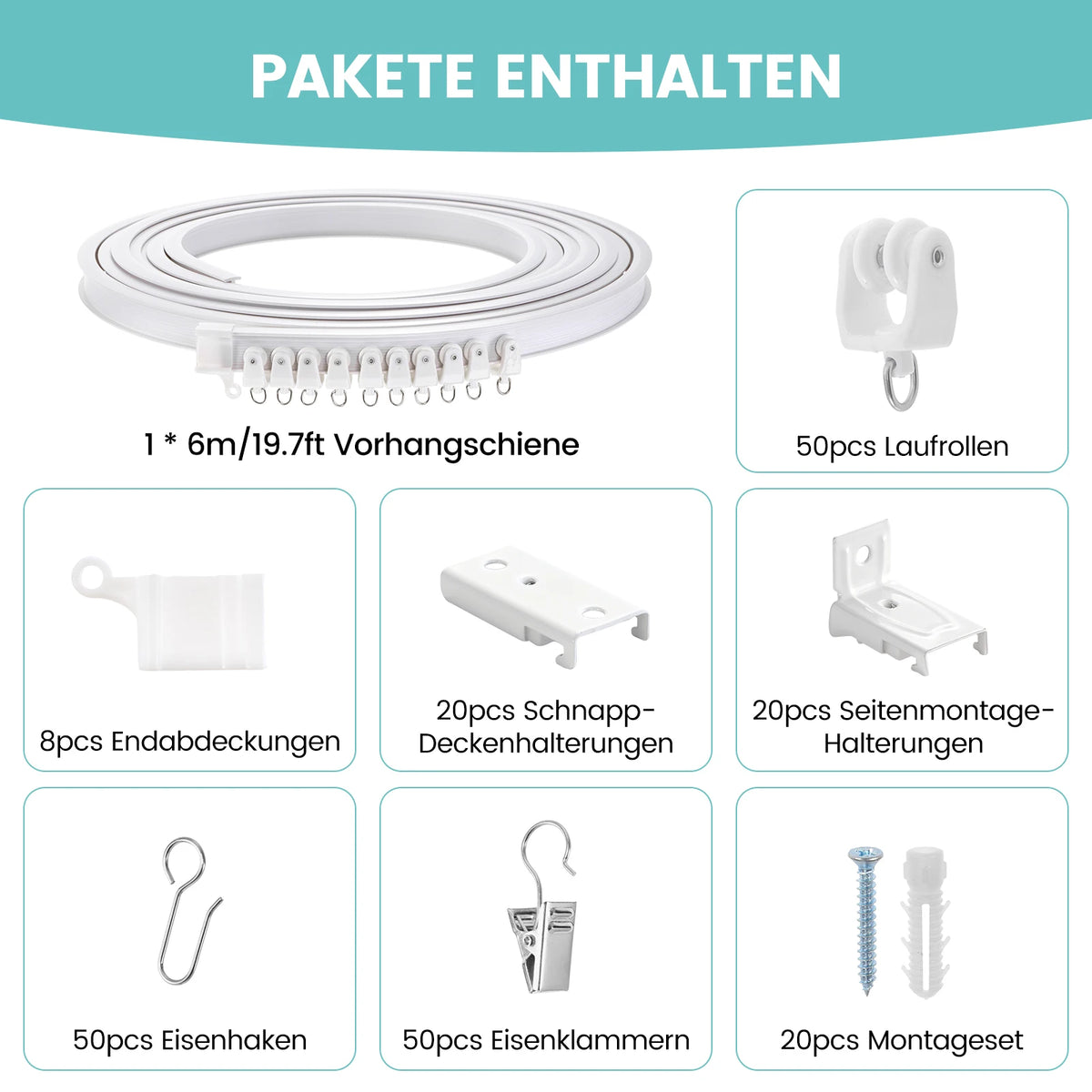 rideau barre pvc blanc moderne clips 5m pliable découpable latéral