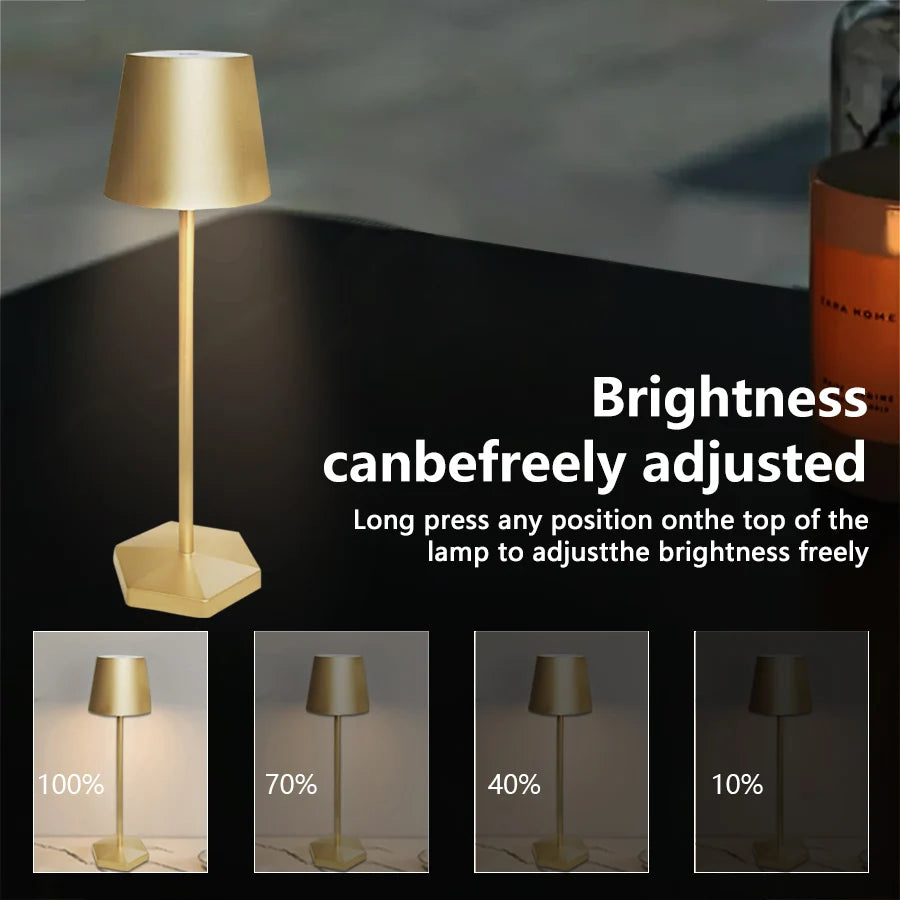 lampe table led rechargeable sans fil veilleuse tactile moderne noir bleu clair doré marron