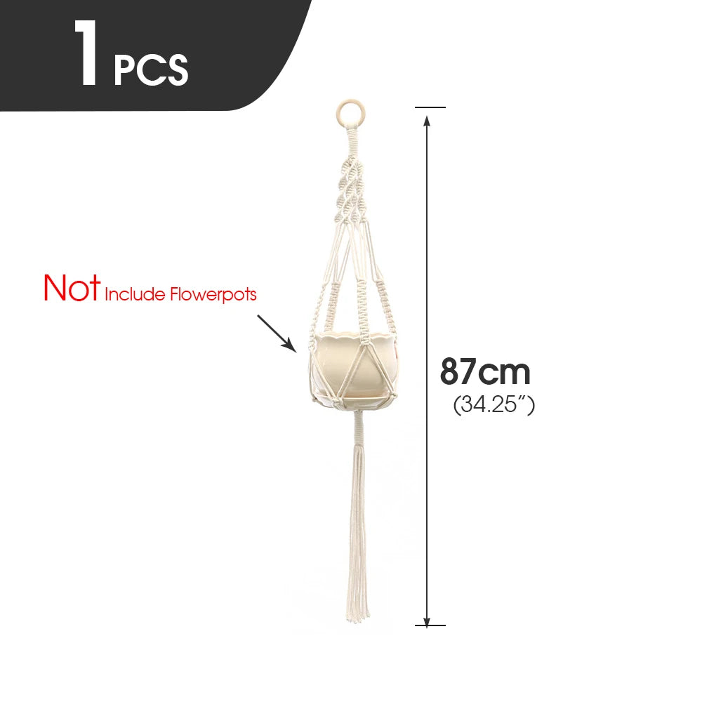 support plante suspendue macramé blanc fait main décoration jardin intérieur boho corde coton