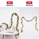 guirlande fleurs artificielles roses feuilles vertes décoration extérieure mariage anniversaire romantique rouge blanc