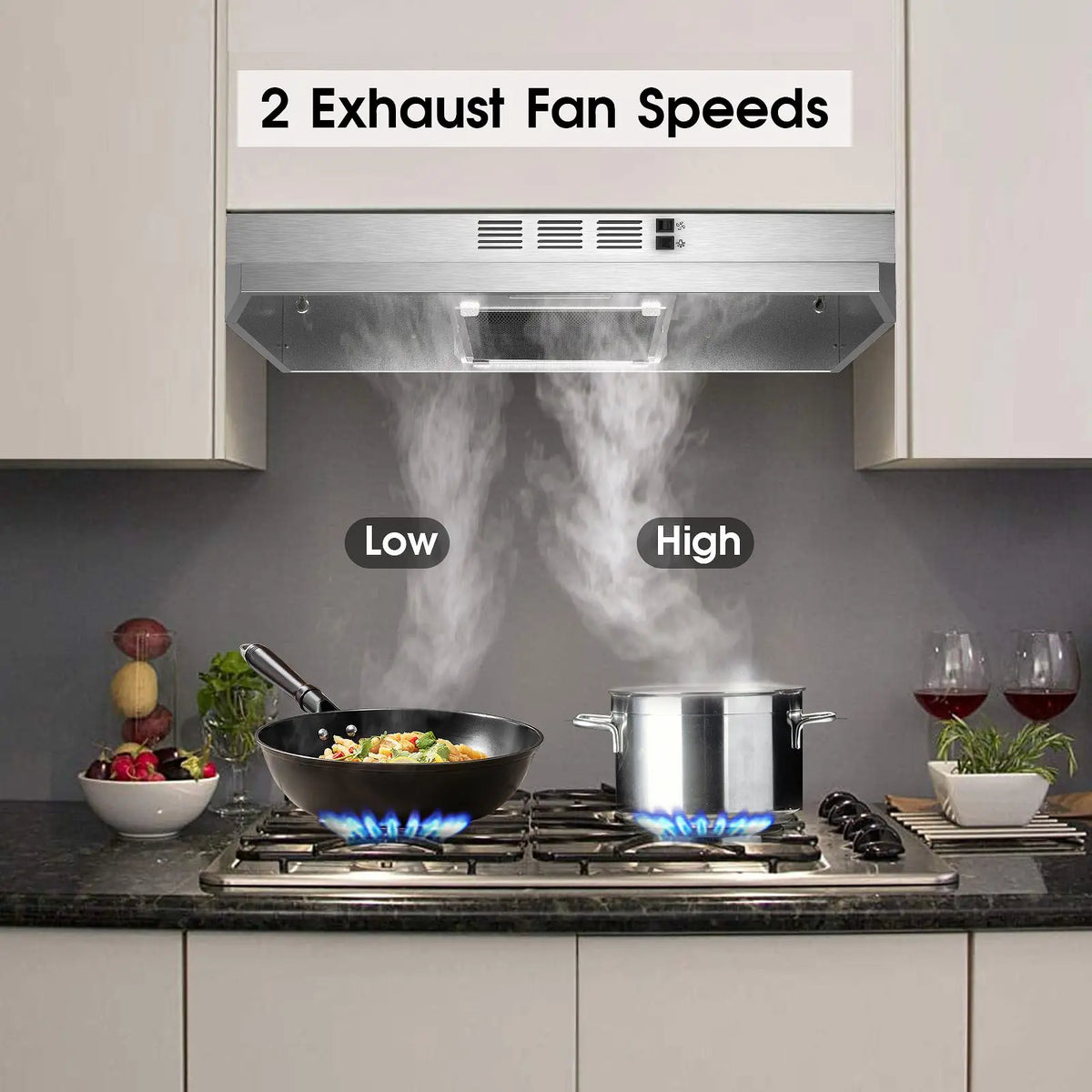hotte cuisine acier inoxydable 280 cfm vitesses led argentée moderne easy clean