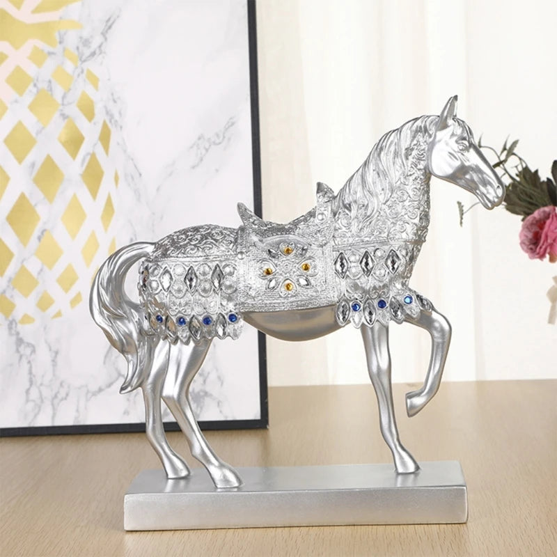 statuette cheval doré ornée strass art déco maison feng shui cadeau anniversaire noël pâques