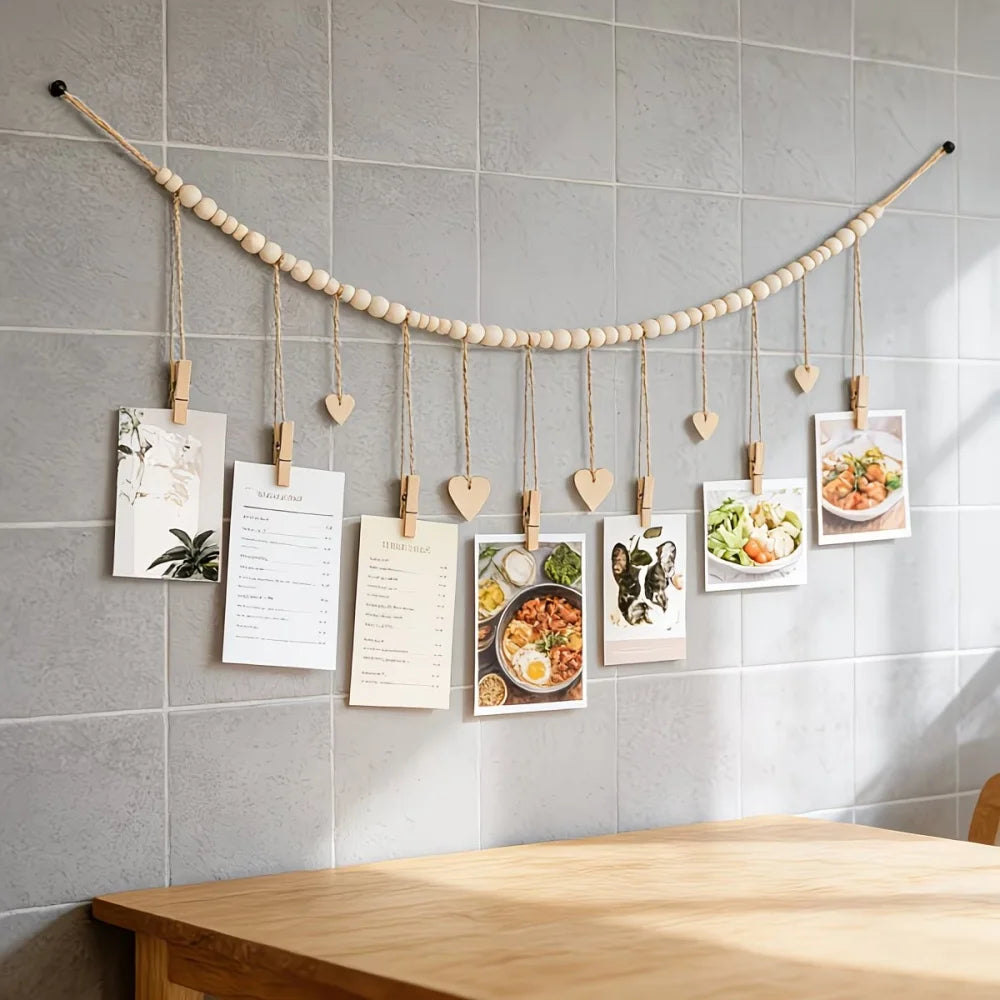 guirlande décorative boho coeurs flèches clips bois naturel doré rustique