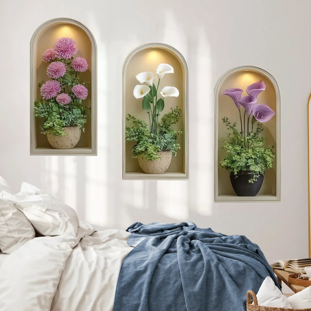 décoration murale moderne fleurs artificielles pots céramique adhésif intérieur salon chambre minimalistetableau muralversible