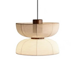 Suspension lumineuse moderne tissu rayures horizontales blanc beige noir