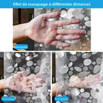 rideau douche transparent moderne texture gaufre motifs ronds gris blanc aimants moderne