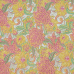 tissu polyester imprimé floral blanc rose jaune vert protection uv bricolage opacité largeur 144cm