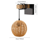 lampe murale moderne rustique marron clair corde bambou tissée plaque fixation câble noir 17cm