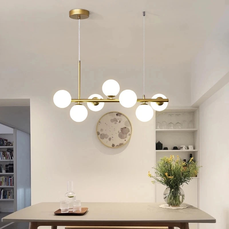 suspension luminaire moderne boule verre blanc translucide salon cuisine salle manger led noir