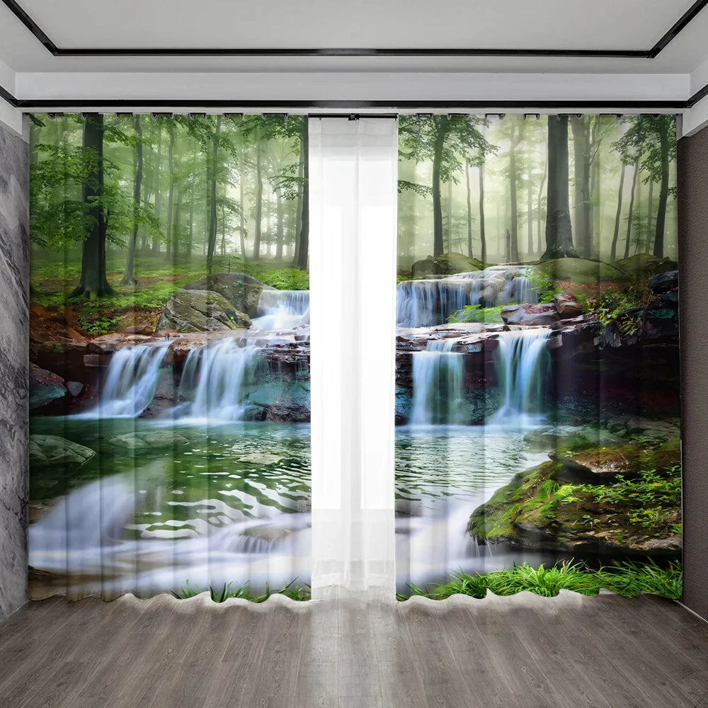 rideaux vert bleu blanc cascade forêt plage semi transparent européen natureôtel