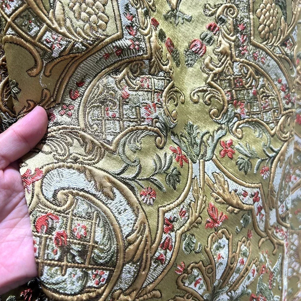 rideau opaques polyester floral classique vert olive doré rouge blanc français