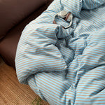 ensemble literie moderne rayures bleu marron housse couette taies oreiller adultes chambre