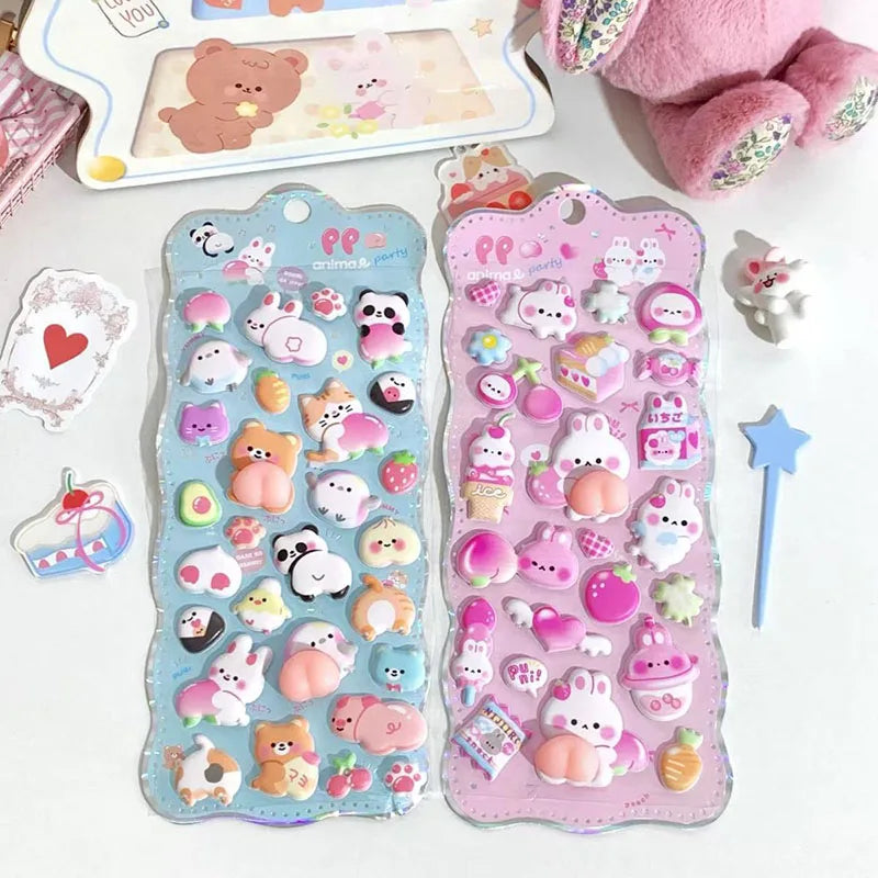 stickers mignons kawaii ours lapins fruits coeurs gâteaux adhésifs boîte rangement porte clés étui