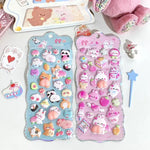 stickers mignons kawaii ours lapins fruits coeurs gâteaux adhésifs boîte rangement porte clés étui