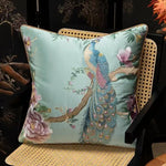 taie d'oreiller brodée oiseau pavillon fleurs 45x45cm polyester bleu clair rouge beige decorative sofa