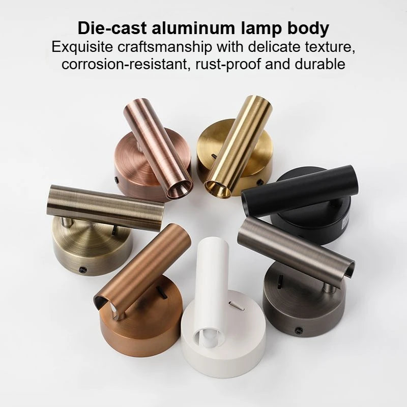 Lampe lecture rotative moderne argent blanc bronze noir texture métallique fixée mur éclairage intérieur