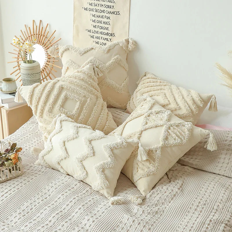 housse coussin coton motif géométrique boho chic 30x50cm 45x45cm decoration salon canape
