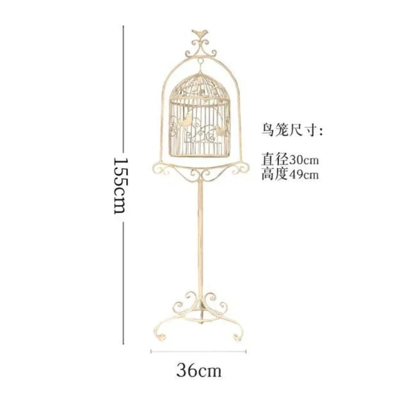 support plante cage oiseau métal motif feuilles vintage doré semi transparent pensées petunias