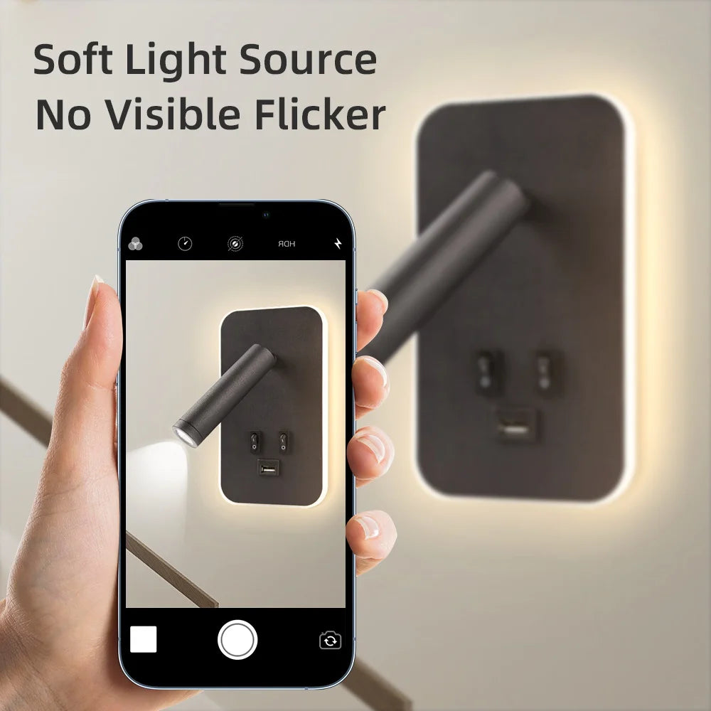 lampe murale moderne noire prise usb double interrupteur chambre étudeentrée