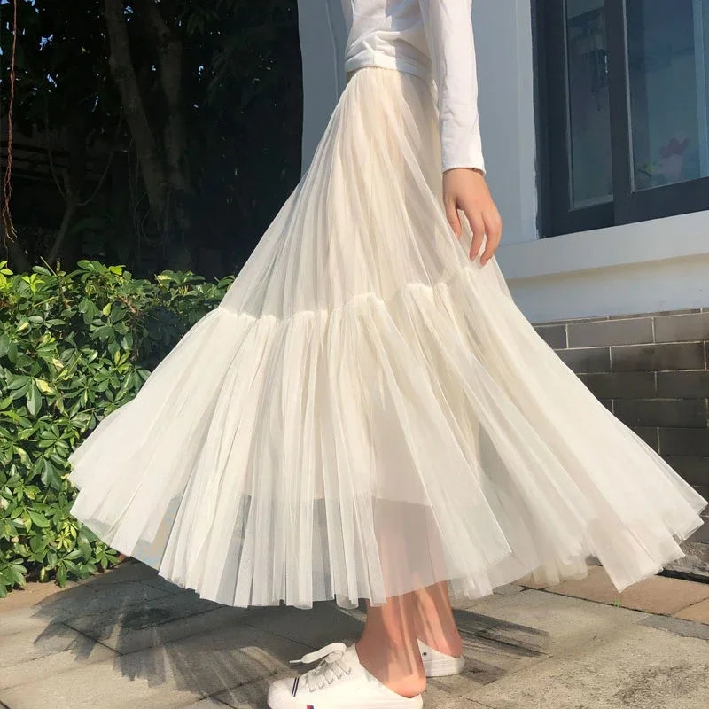 jupe vert olive tulle transparent plissée moderne femme mi mollet