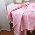 serviette plage rayée rose clair coton absorbant rapide sèche moderne minimaliste tassel