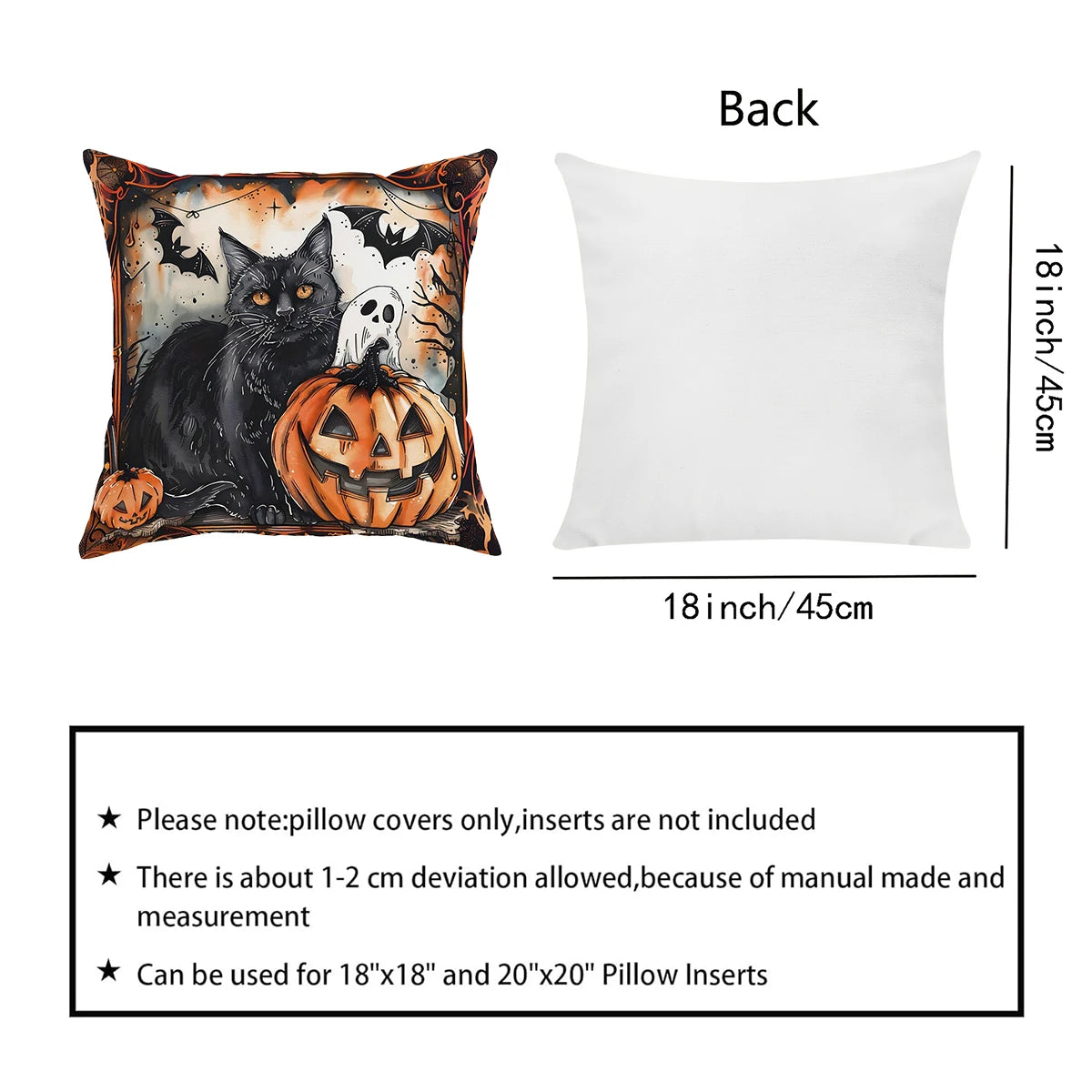 décoration halloween coussin noir orange chauve souris citrouille zip fantôme chambre halloween opacité