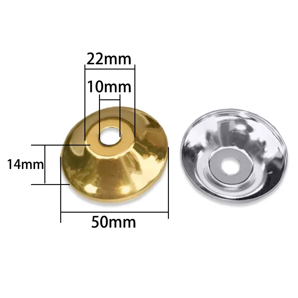 boutons argentés dorés modernes 50mm diamètre 14mm hauteur lisses opaques fixations