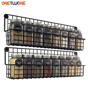 Porte-épices mural en fil de fer noir 4 niveaux - Étagère de rangement cuisine design