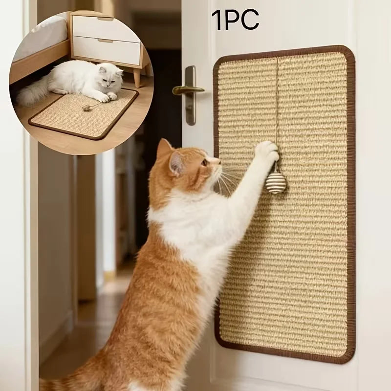 tapis griffoir vertical moderne chat sisal beige ball suspendue anti griffuresintérieur minimaliste
