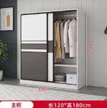 armoire moderne minimaliste blanc gris panneaux rectangulaires vêtements suspendus boîtes rangement jouets poignées porte