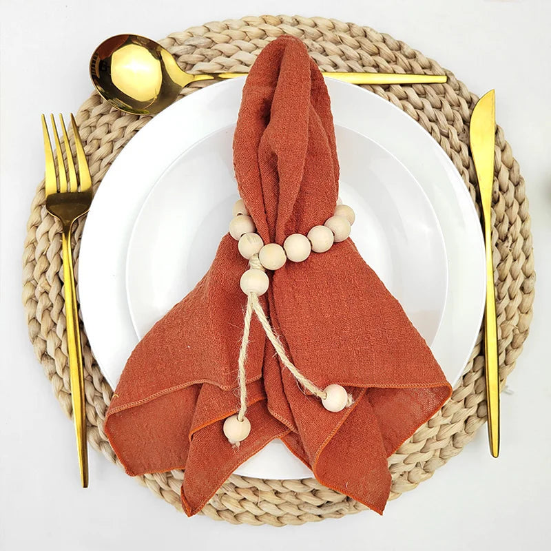 serviettes table coton orange texture lin classique fêtes mariage extérieur napkins cloths
