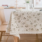 nappe table fleurs dandelins classique beige clair marron simple bordure dentelée coton lin réutilisableDecoration