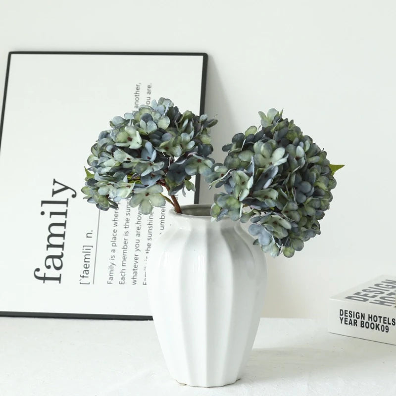 Décoration intérieure hortensia artificielle bouquet soie moderne 33cm vert gris blanc
