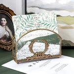 rangement serviettes vintage métal verre motifs végétaux effet patiné or blanc