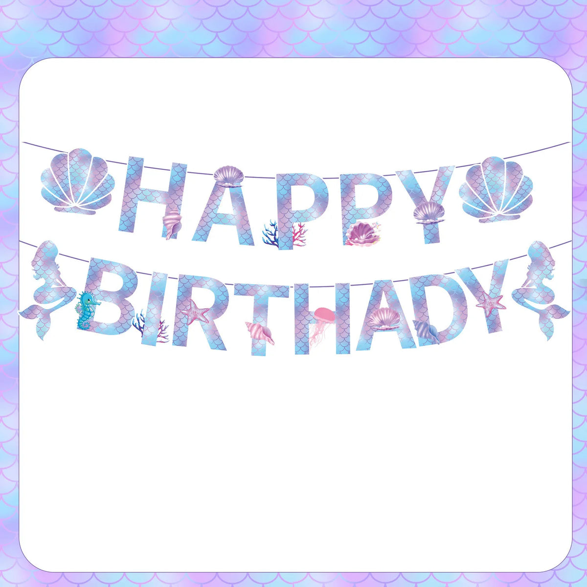 décorations fête anniversaire thème sous marin ballons sirènes guirlande happy birthday motifs poissons coquillages