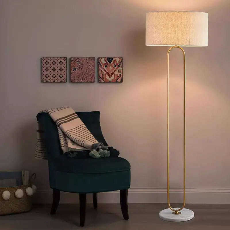 lampe sol led or blanc abatjour tissé base marbre moderne chambre coucher
