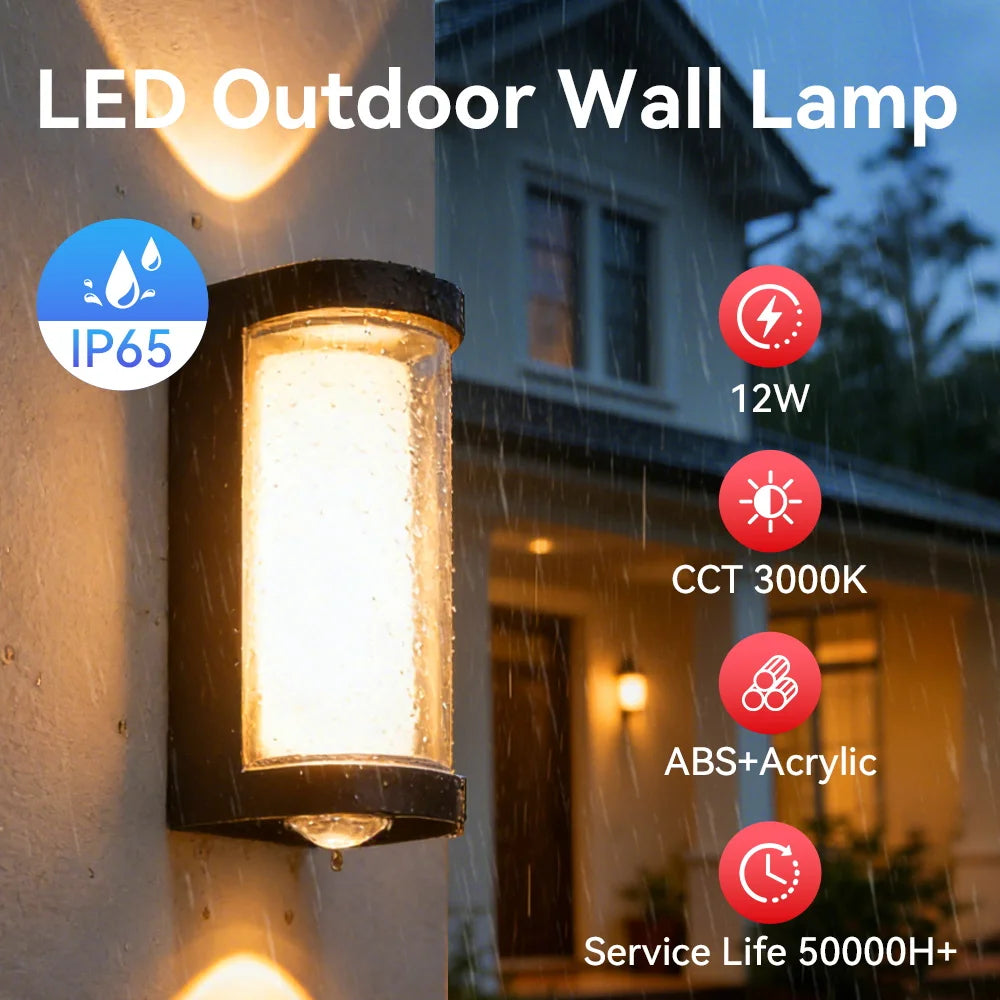 lampe murale extérieure led ip65 moderne noire blanche transparente gouttes d'eau fixée mur